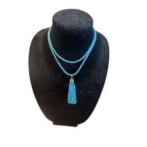 Maria Nicola 10 Way Necklace Yellow Gold Tone Turquoise Crystal Womens